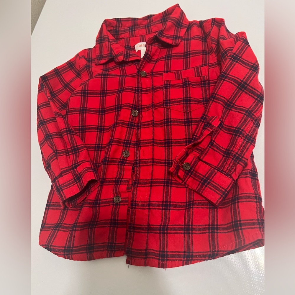 Cat and jack red/black plaid button up shirt 3T